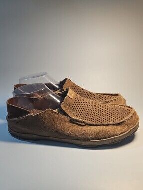 OluKai Men's Perforated Suede Slip-On Loafers in Brown Bin 12